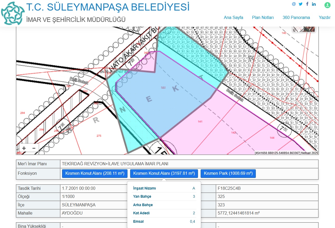 Tekirdağ Merkezde Yüksek Kazanç Potansiyelli, 2 Kat Vılla İmarlı Yatırımlık Arsa